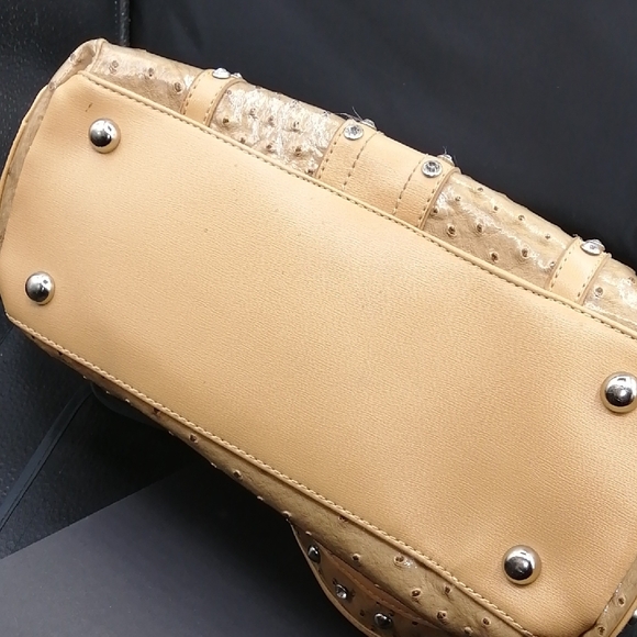 Silverake Tan Ostrich Embossed Vegan Leather With Sparkling Crystals ShoulderBag - Picture 7 of 15